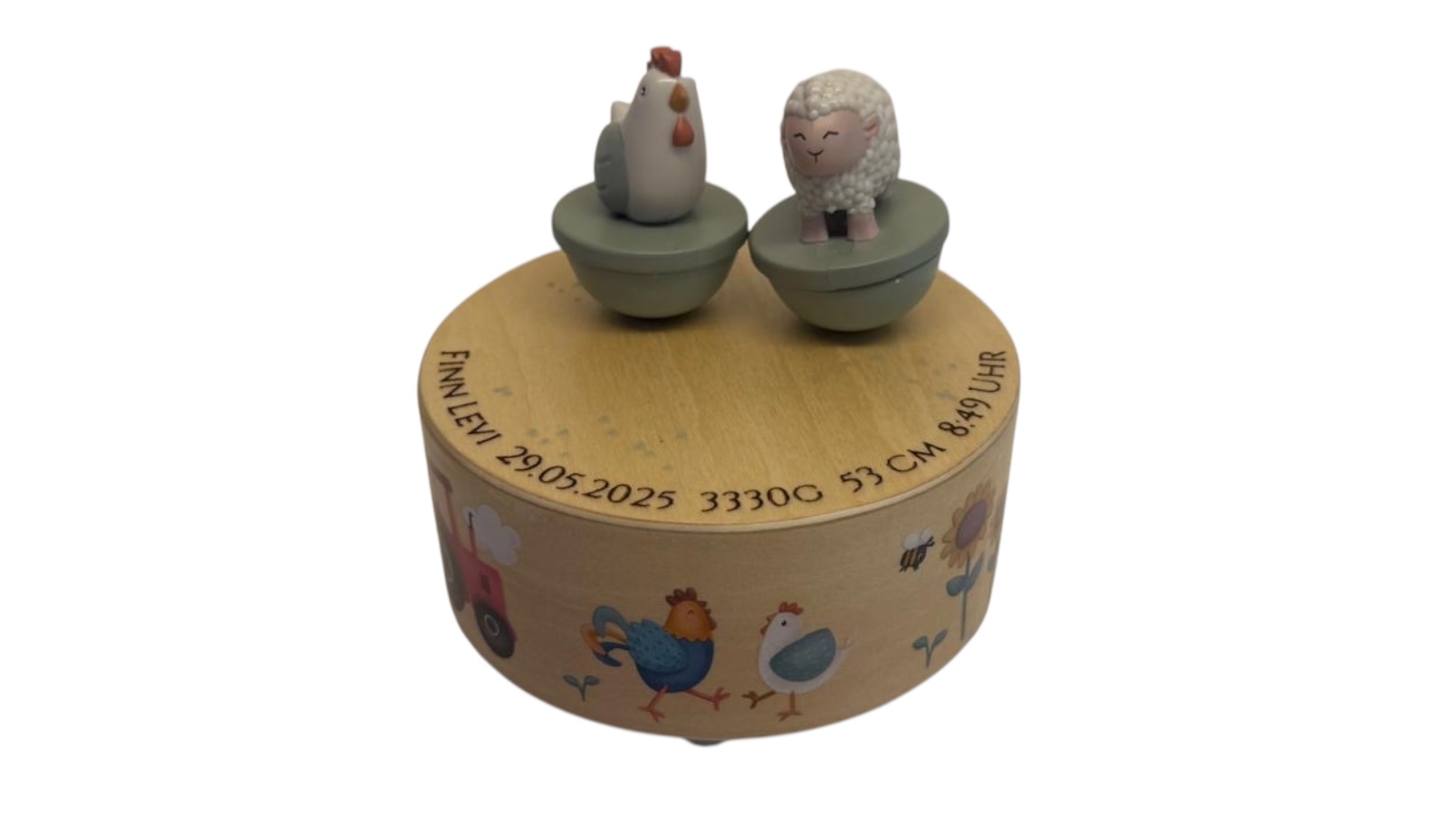 Personalisierbare Little Dutch Holz-Spieluhr Little Farm mit tanzenden Figuren und Namensgravur