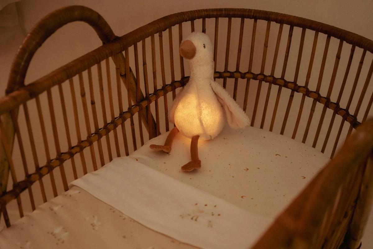 Die Little Dutch Gans ist nicht nur ein niedliches Kuscheltier, sondern auch ein intelligentes Licht- und Tonspielzeug für Babys.