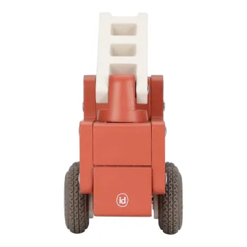 Holzfeuerwehrauto Essentials in Rot geöffnet – Leiternmechanik und Figur Holzfeuerwehrauto Essentials in Rot geöffnet – Leiternmechanik und Figur
