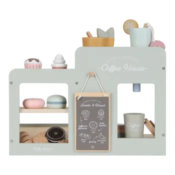 Kinder-Kaffee-Ecke LD2508 mit Tassen, Kapseln und Kuchen aus Holz