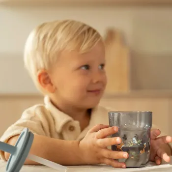 Little Dutch Kinder ​Trinkglas blau Mio 250ml mit Trinkhalm Mepal - Forest Friends