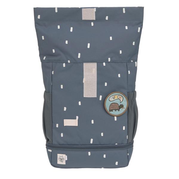 Rolltop komplett offen Lässig Kindergartenrucksack Rolltop Happy Prints dunkelblau