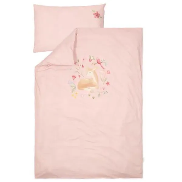 Kinderbettwäsche mit Reh-Motiv in Rosa aus Bio-Baumwolle von Little Dutch – Vorderansicht