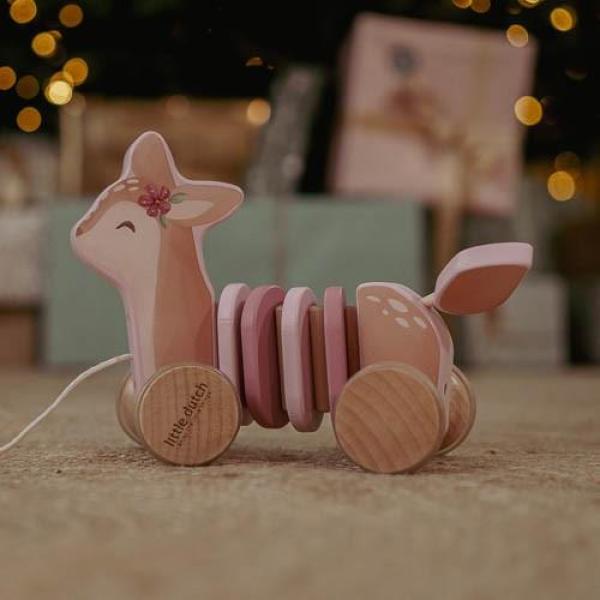 Little Dutch rosa Wackelziehspielzeug Reh - Fairy Garden Hirsch - das Nachziehtier das wackelt