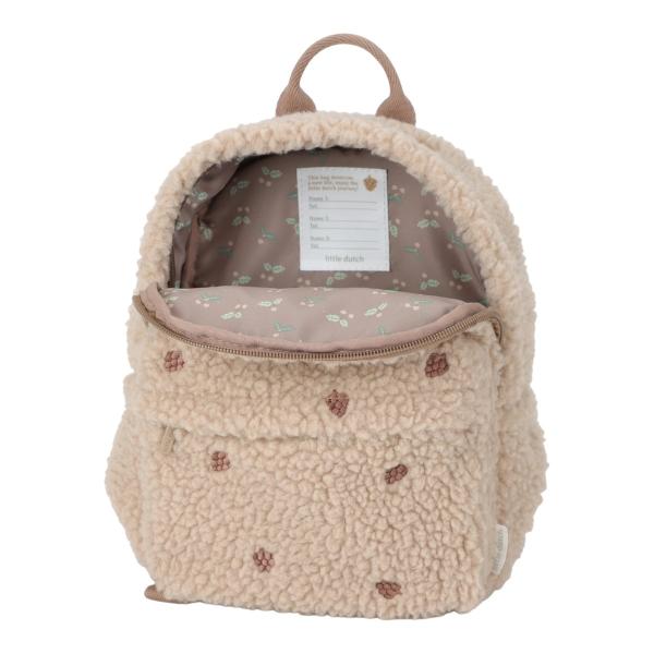 Kinderrucksack Taupe von Little Dutch – flauschiger Teddybärform mit Zapfen‑Motiv, verstellbare Schultergurte und Namensetikett Kinderrucksack Taupe von Little Dutch – flauschiger Teddybärform mit Zapfen‑Motiv, verstellbare Schultergurte und Namensetikett