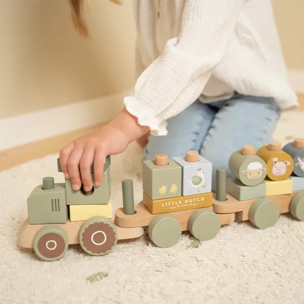 Little Dutch Holz Eisenbahn mit Steck-Formen Traktor Little Farm LD7154