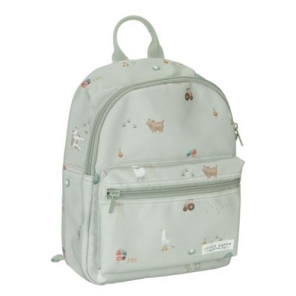 Little Dutch Kinderrucksack Little Farm Grün – Frontansicht mit Tiermotiv