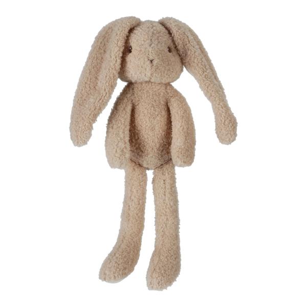 Beiges Stoff-Kuscheltier Hase mit langen Ohren von vorne Beiges Stoff-Kuscheltier Hase mit langen Ohren von vorne