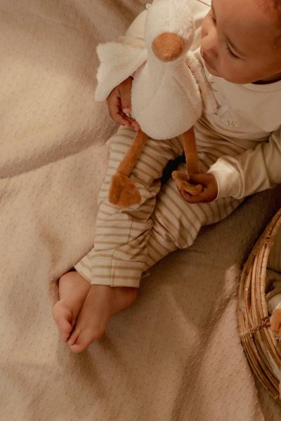 Kuschelgans 25 cm neben passendem Babyspielzeug von Little Dutch