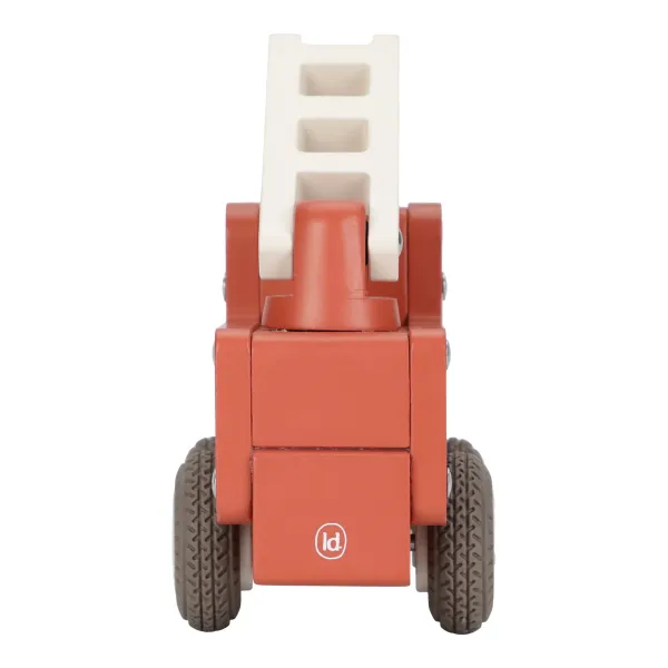 Holzfeuerwehrauto Essentials in Rot geöffnet – Leiternmechanik und Figur Holzfeuerwehrauto Essentials in Rot geöffnet – Leiternmechanik und Figur