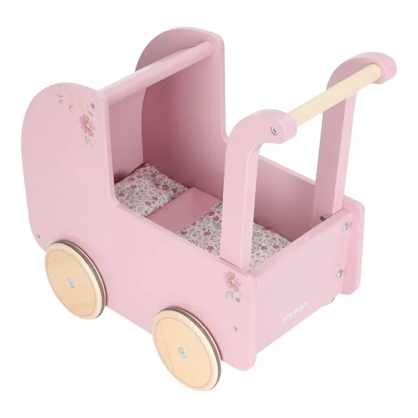 Puppenwagen Little Dutch LD2519 aus Holz in Rosa mit Bettzeug