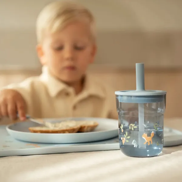 Little Dutch Kinder Trinkglas blau Mio 250ml mit Trinkhalm Mepal - Forest Friends Little Dutch Kinder Trinkglas blau Mio 250ml mit Trinkhalm Mepal - Forest Friends